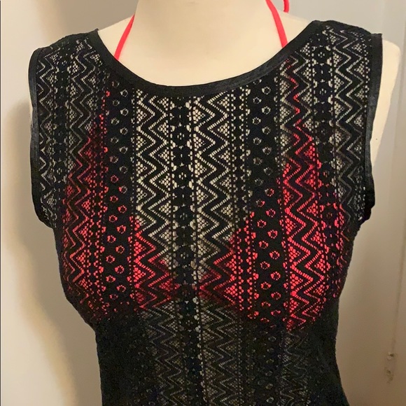 Black Coverup Swim Lace Sheer Sexy Backless Small - Picture 2 of 5